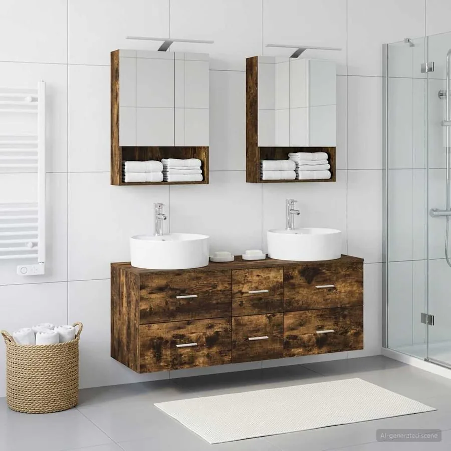 Ensemble de mobilier de salle de bain 5 pcs Chêne fumé