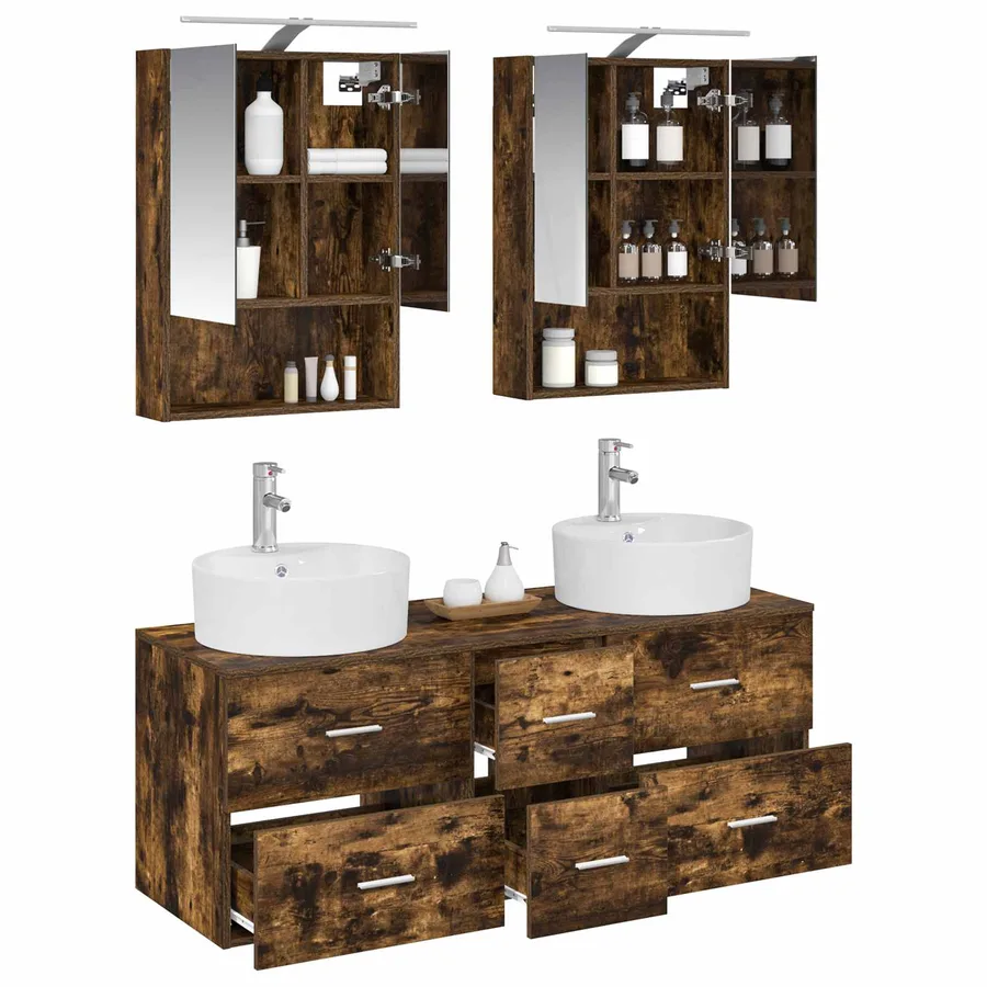 Ensemble de mobilier de salle de bain 5 pcs Chêne fumé - 3