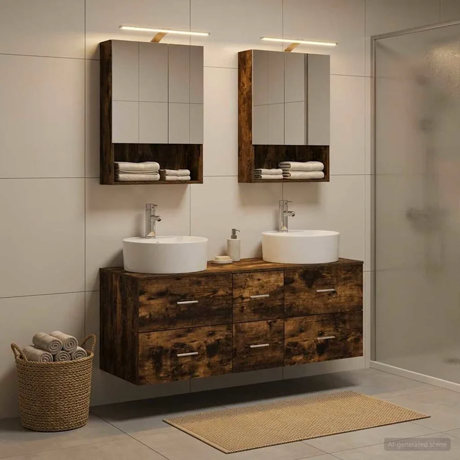 Ensemble de mobilier de salle de bain 5 pcs Chêne fumé - 4