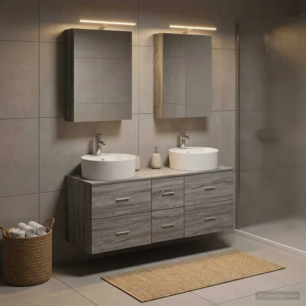 Ensemble de mobilier de salle de bain 5 pcs Sonoma gris