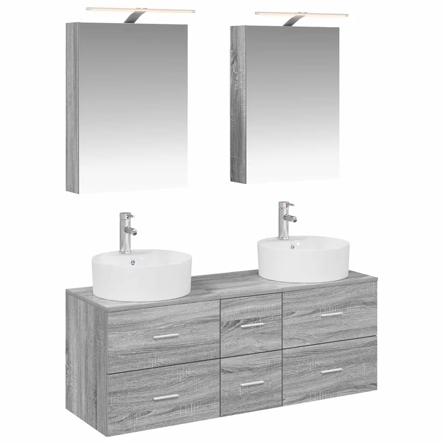 Ensemble de mobilier de salle de bain 5 pcs Sonoma gris - 2