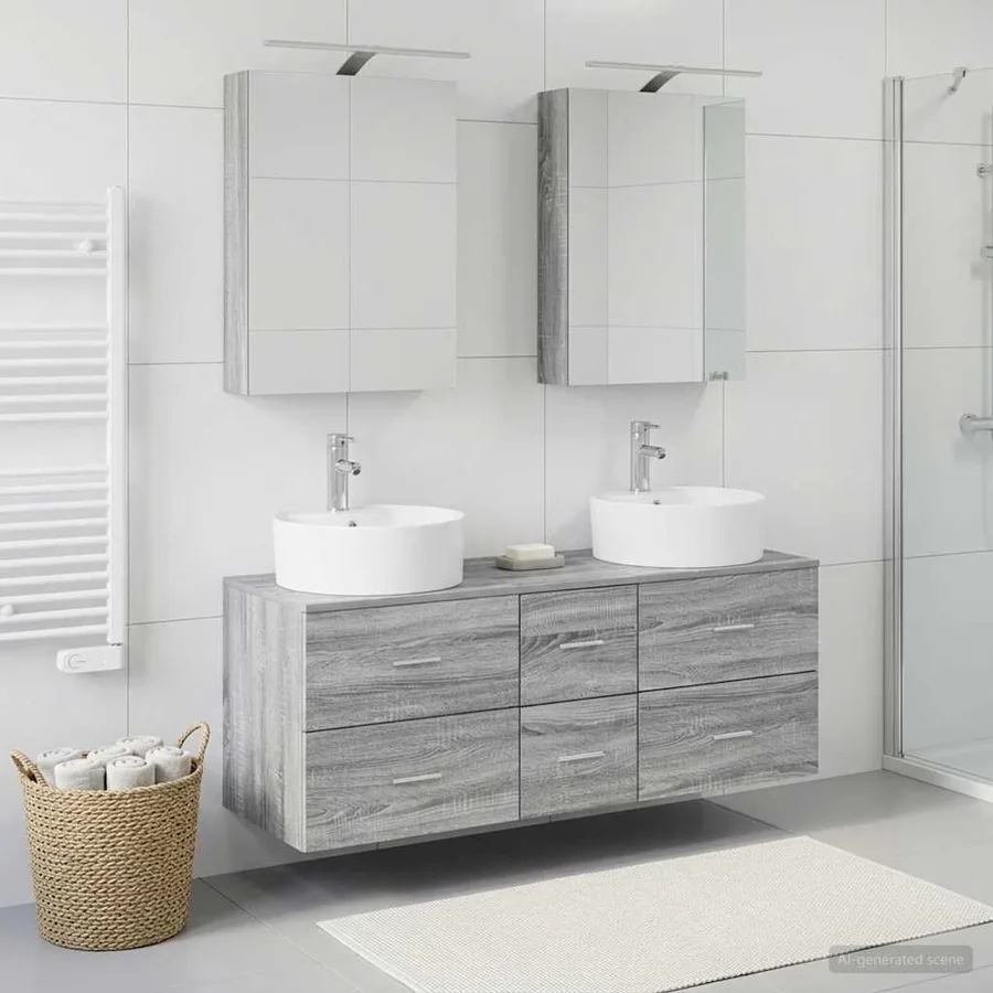 Ensemble de mobilier de salle de bain 5 pcs Sonoma gris - 4
