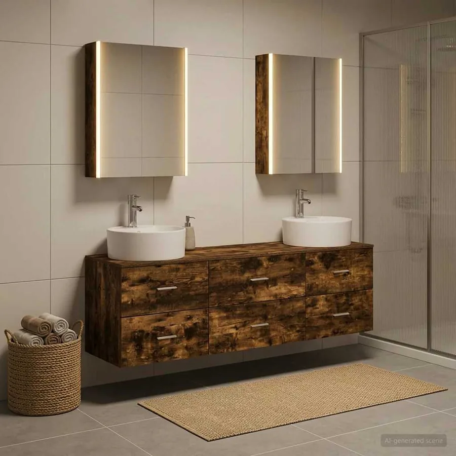 Ensemble de mobilier de salle de bain 5 pcs Chêne fumé