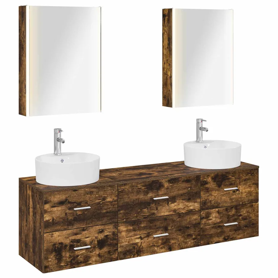 Ensemble de mobilier de salle de bain 5 pcs Chêne fumé - 2