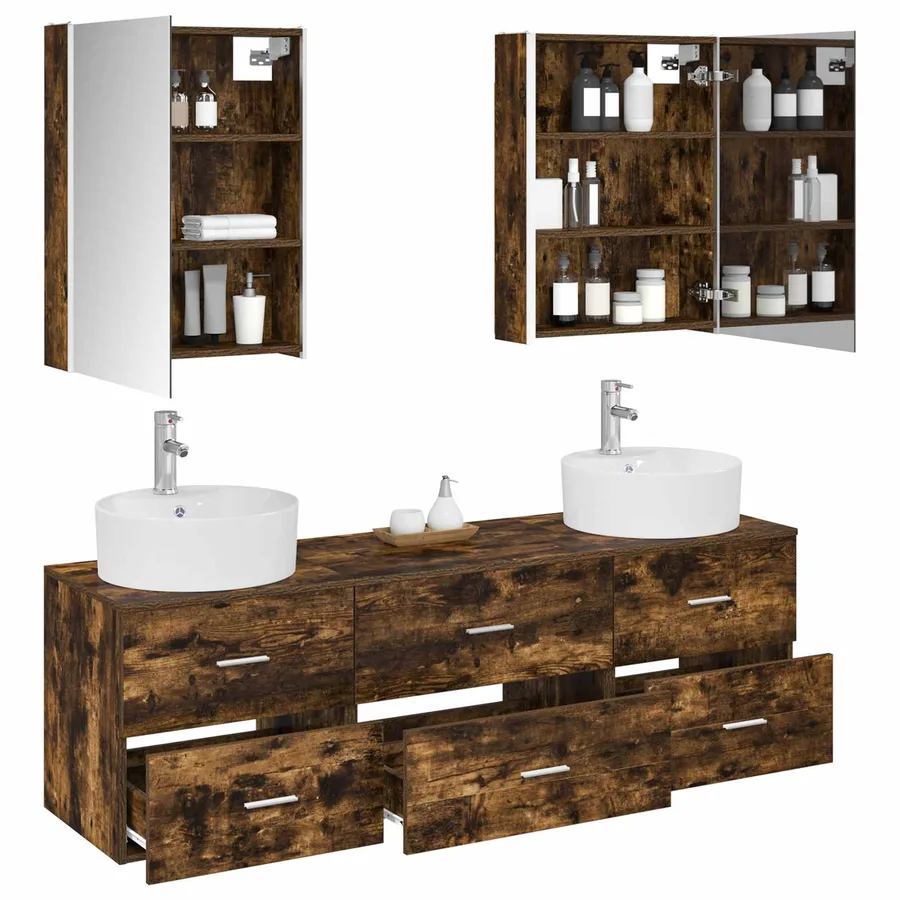 Ensemble de mobilier de salle de bain 5 pcs Chêne fumé - 3