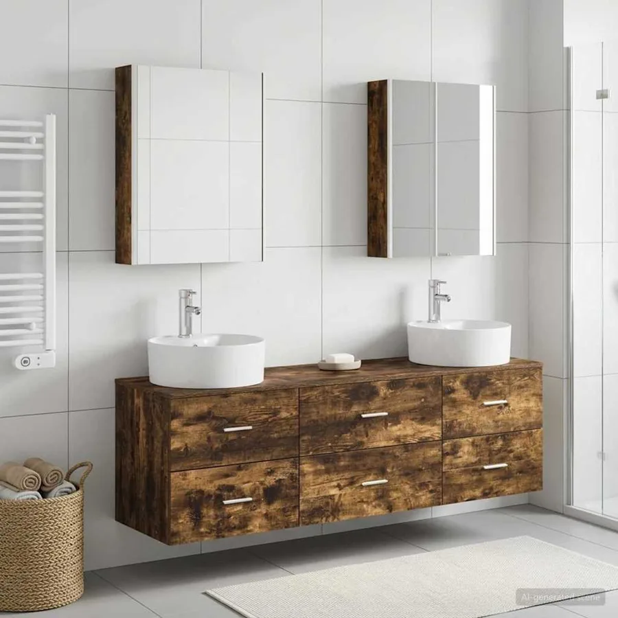 Ensemble de mobilier de salle de bain 5 pcs Chêne fumé - 4