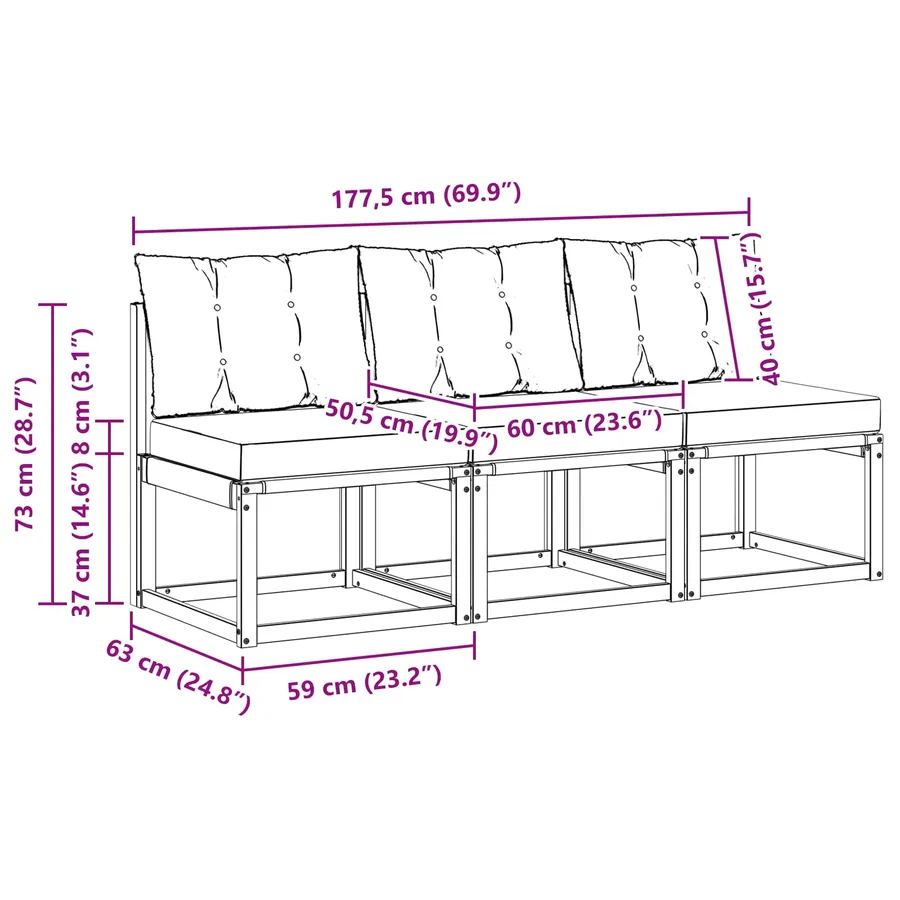 3 Pièce Sofa de milieu extérieur - 9