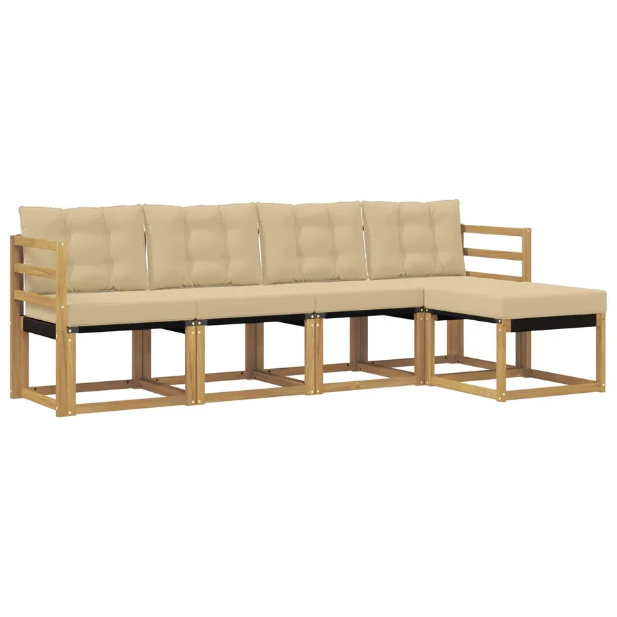 Ensemble de canapés d'extérieur 5 pcs Blanc et Beige - 2