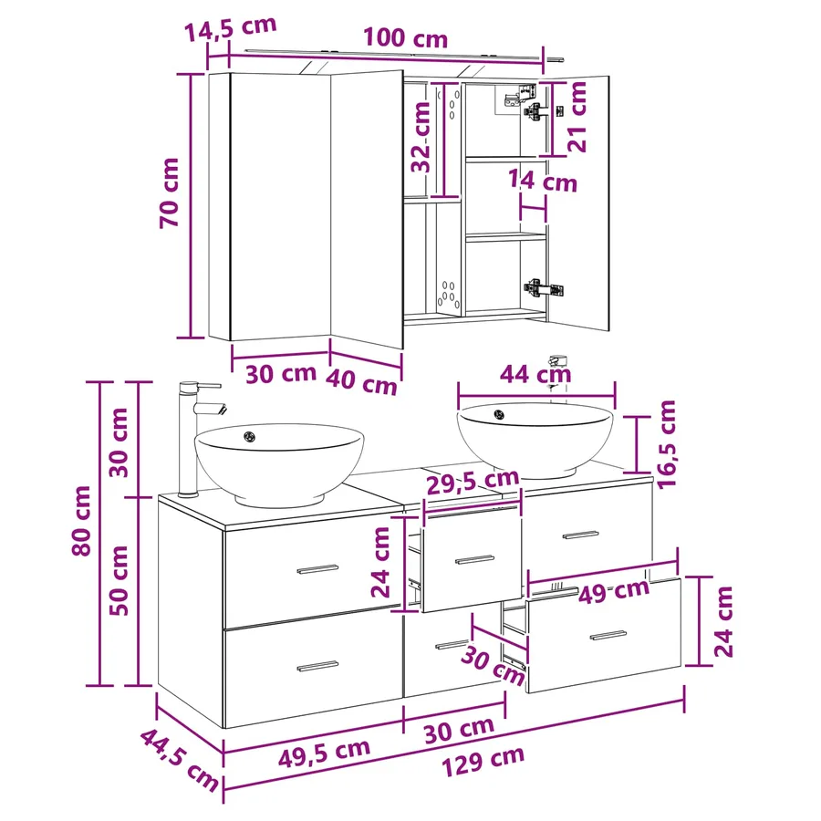 Ensemble de mobilier de salle de bain 4 pcs Blanc - 14