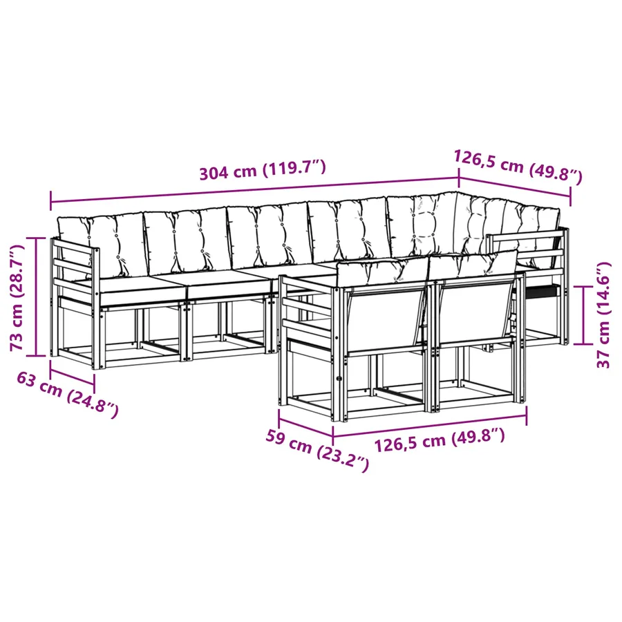 Ensemble de canapés d'extérieur 8 pcs Blanc et gris clair - 9