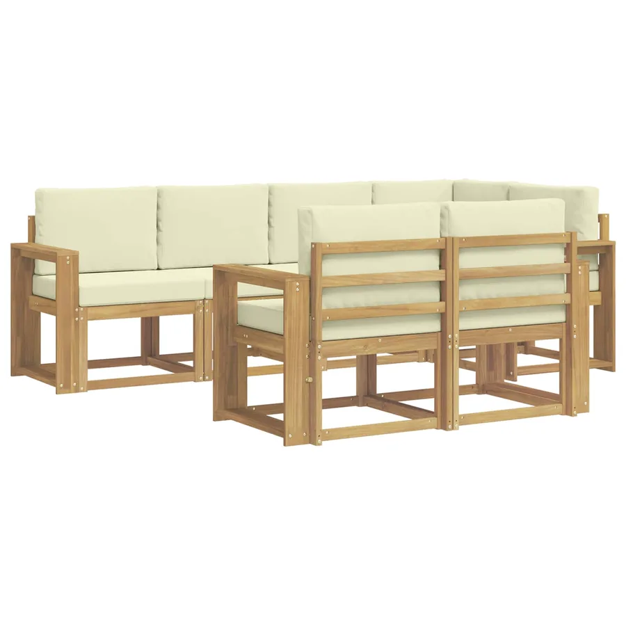 Ensemble de canapés d'extérieur 7 pcs Blanc et crème Polyester - 2