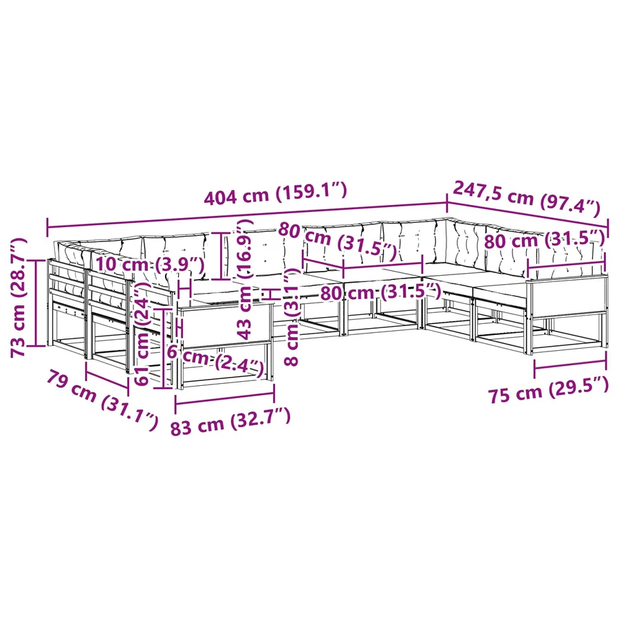 Ensemble de canapés d'extérieur 9 pcs Naturel et gris clair - 8