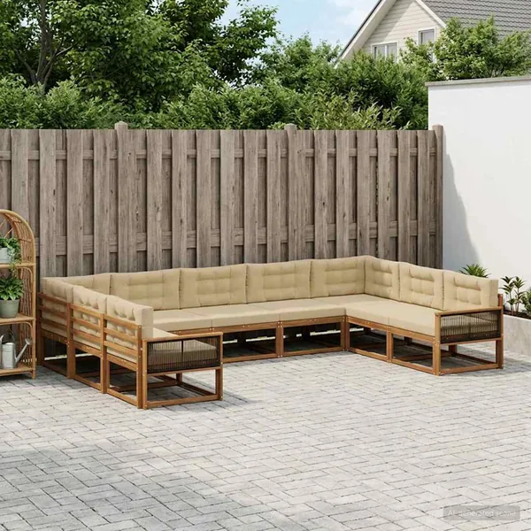 Ensemble de canapés d'extérieur 9 pcs Naturel et Beige