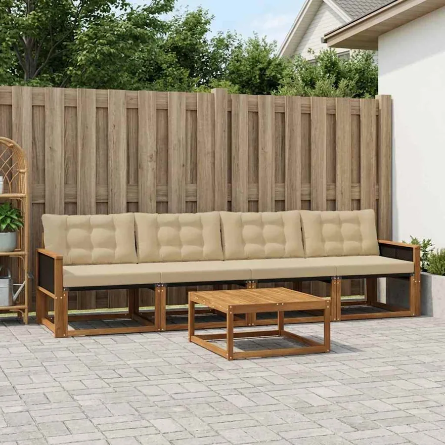 Ensemble de canapés d'extérieur 5 pcs Naturel et Beige
