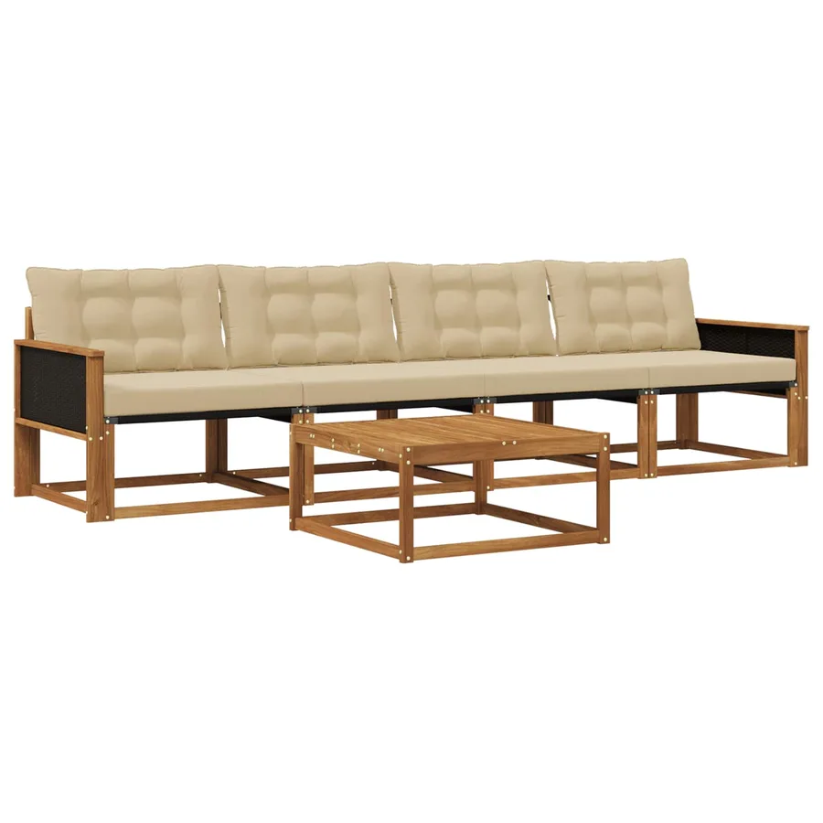 Ensemble de canapés d'extérieur 5 pcs Naturel et Beige - 2