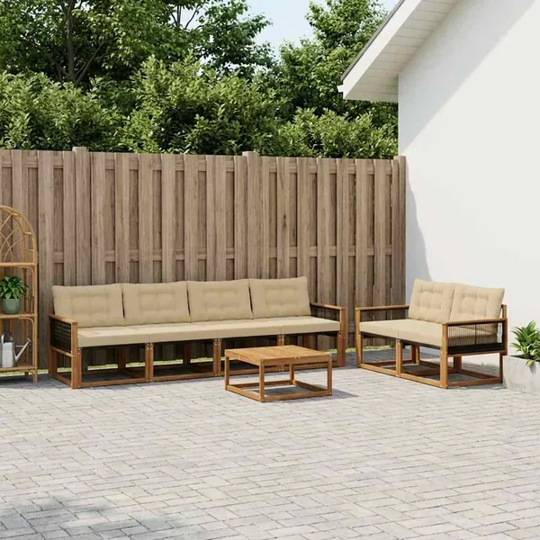 Ensemble de canapés d'extérieur 7 pcs Naturel et Beige