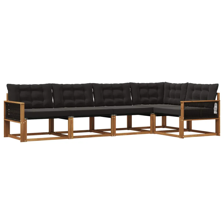 Ensemble de canapés d'extérieur 5 pcs Naturel et noir - 2