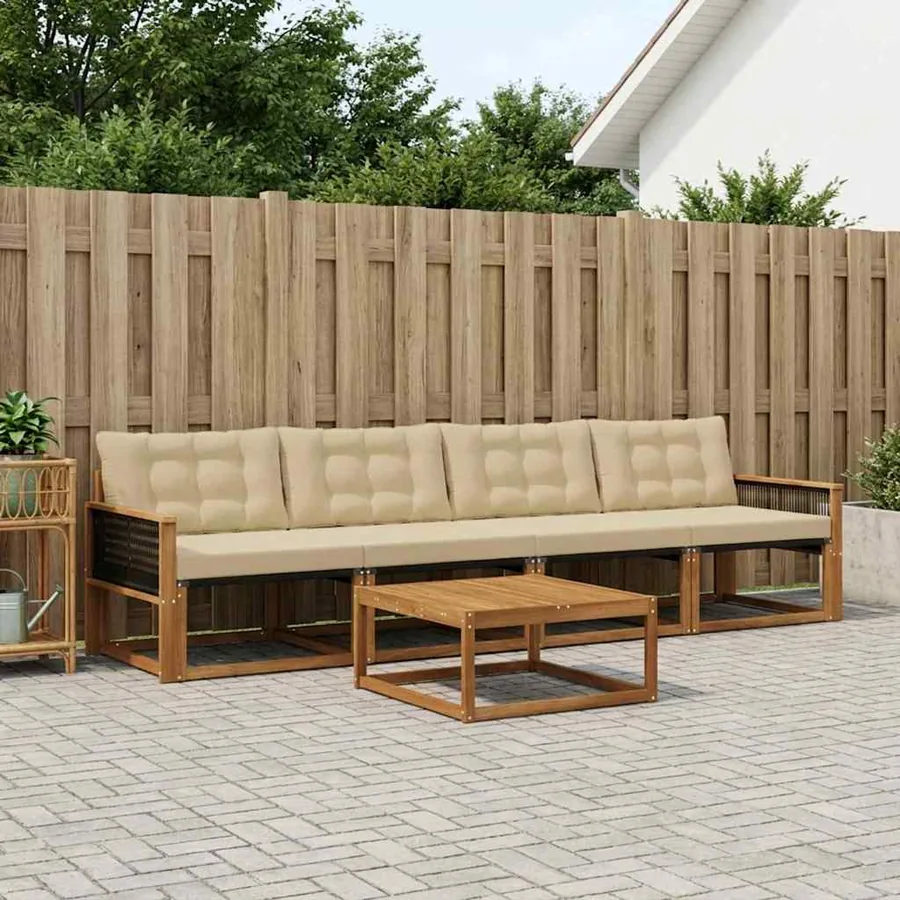 Ensemble de canapés d'extérieur 5 pcs Naturel et Beige