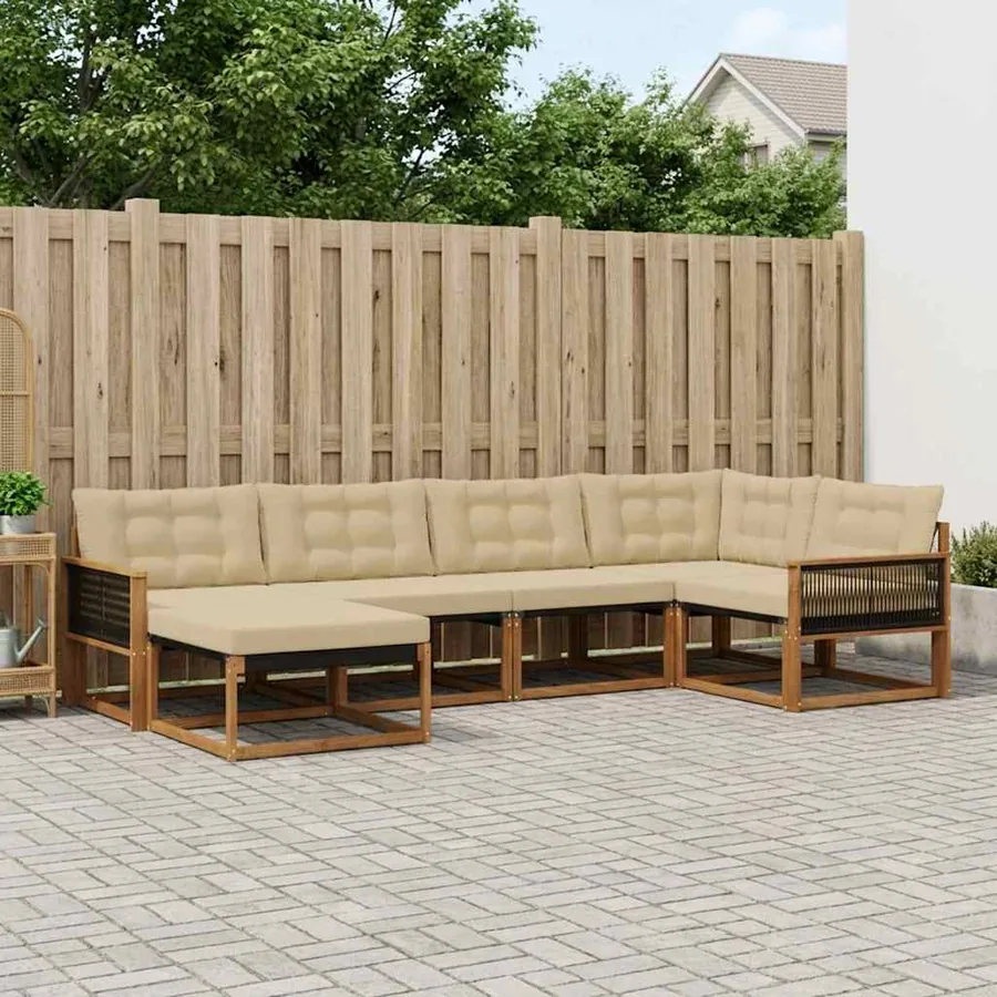 Ensemble de canapés d'extérieur 6 pcs Naturel et Beige