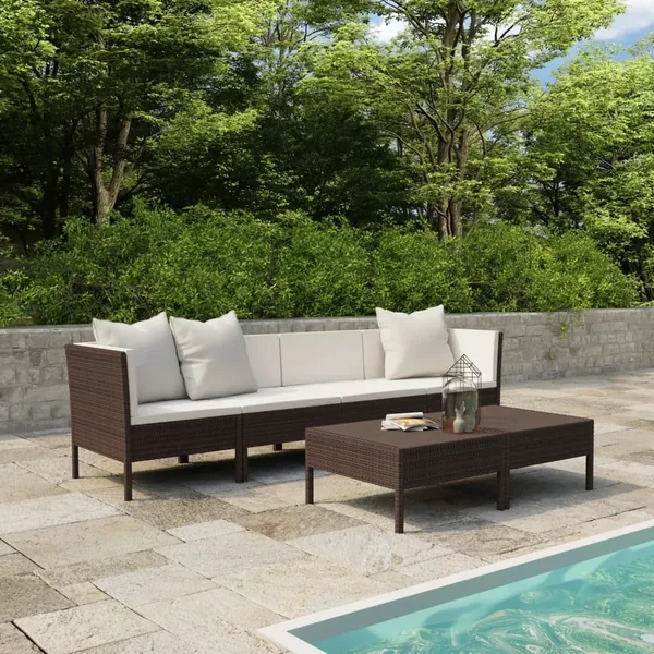 Salon de jardin 6 pcs avec coussins Résine tressée Marron