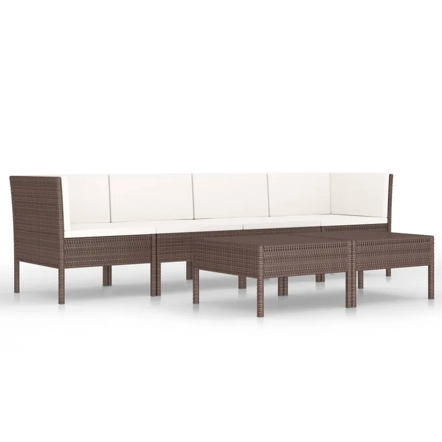 Salon de jardin 6 pcs avec coussins Résine tressée Marron - 2
