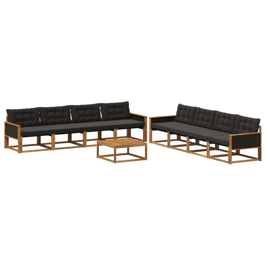 Ensemble de canapés d'extérieur 9 pcs Naturel et noir - 2
