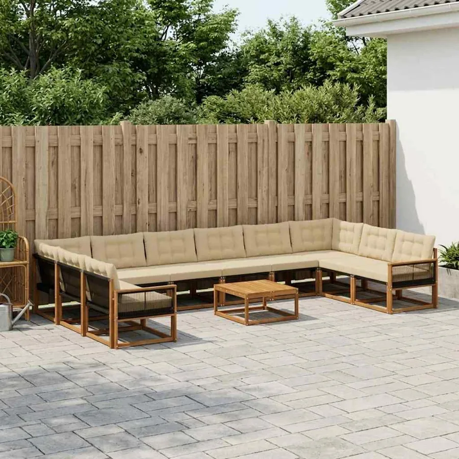 Ensemble de canapés d'extérieur 11 pcs Naturel et Beige