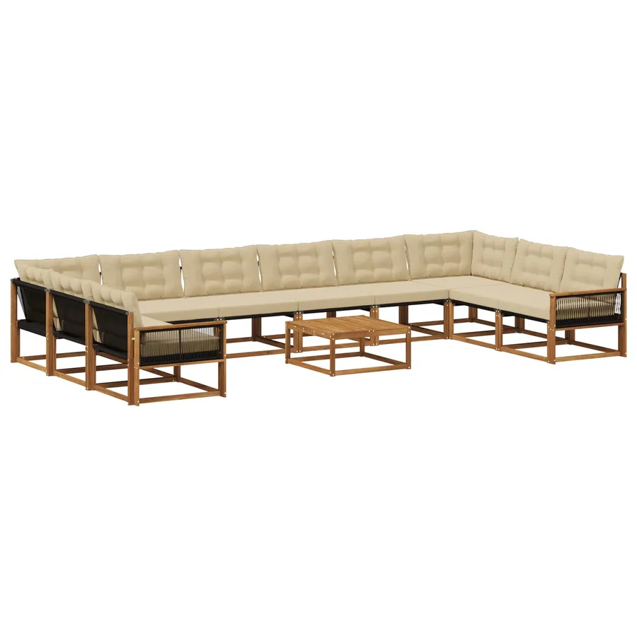 Ensemble de canapés d'extérieur 11 pcs Naturel et Beige - 2
