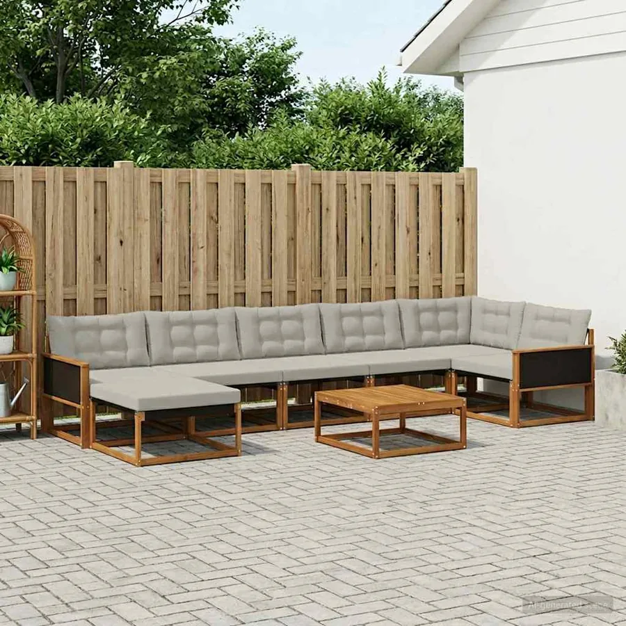 Ensemble de canapés d'extérieur 8 pcs Naturel et gris clair