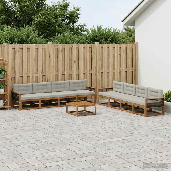 Ensemble de canapés d'extérieur 9 pcs Naturel et Gris clair