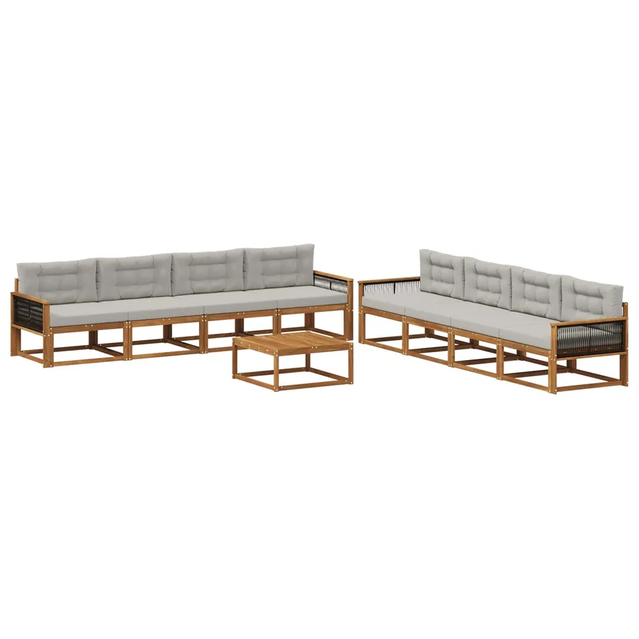 Ensemble de canapés d'extérieur 9 pcs Naturel et Gris clair - 2