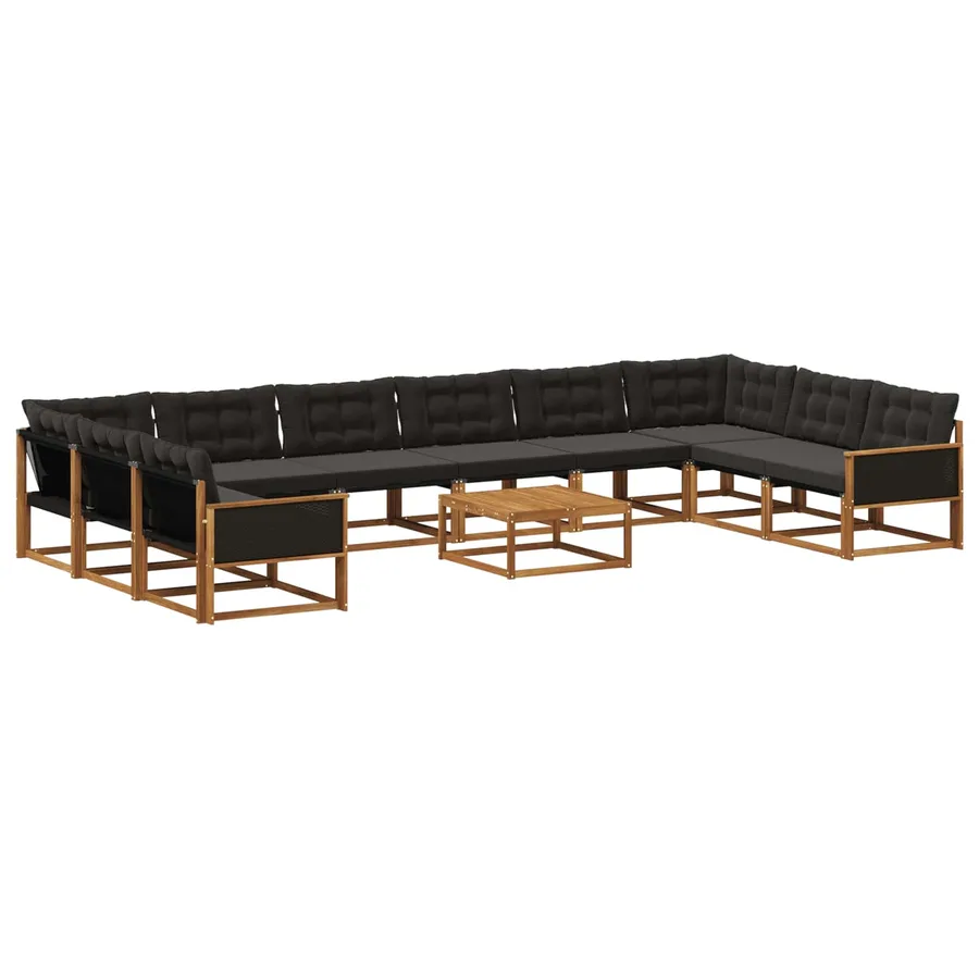 Ensemble de canapés d'extérieur 11 pcs Naturel et noir - 2