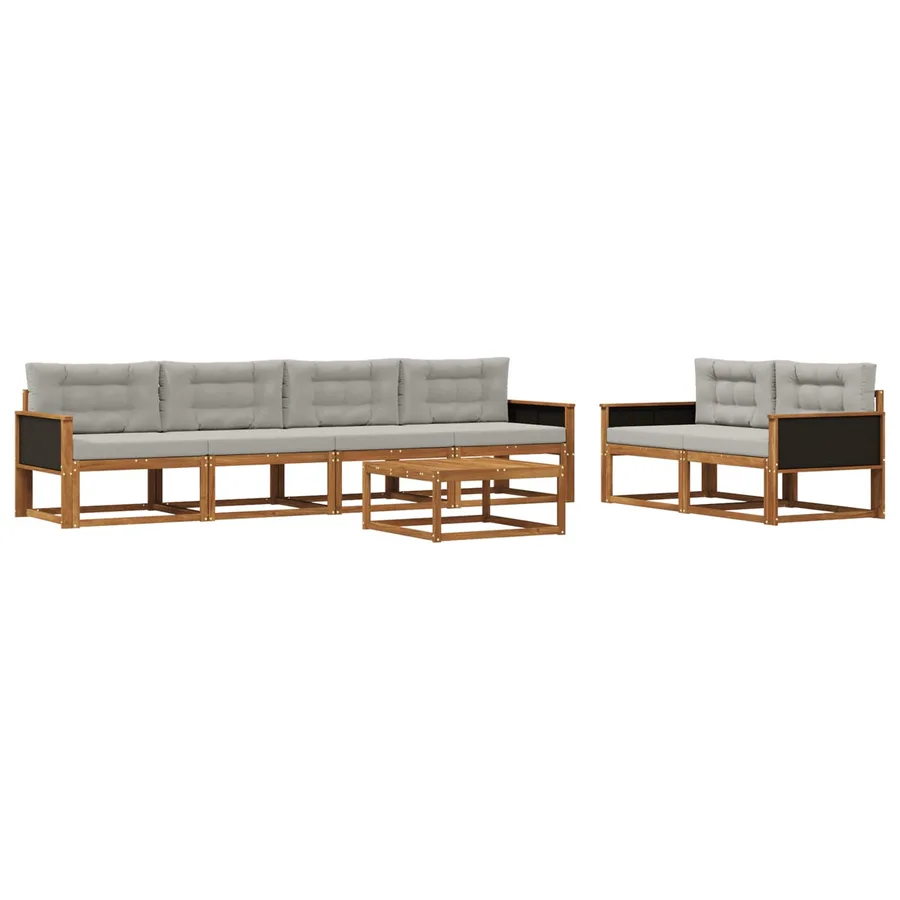 Ensemble de canapés d'extérieur 7 pcs Naturel et Gris clair - 2