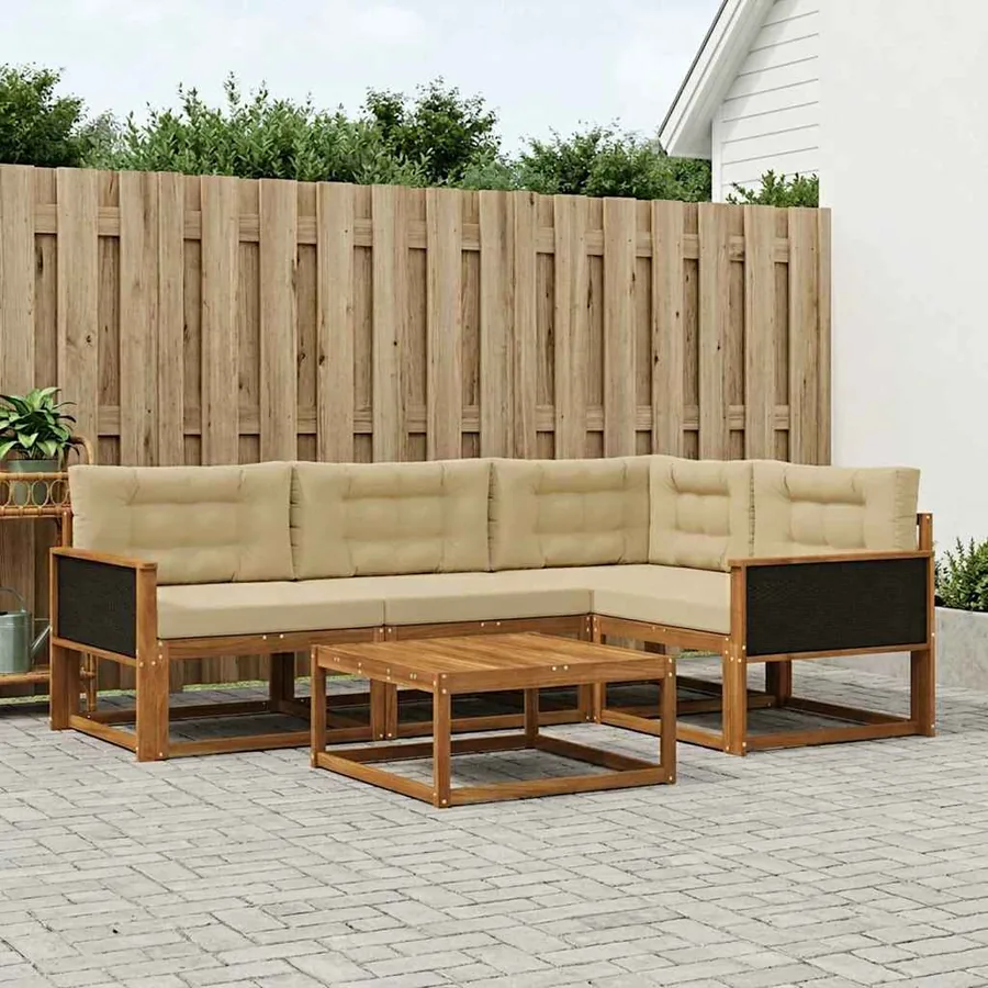 Ensemble de canapés d'extérieur 5 pcs Naturel et Beige