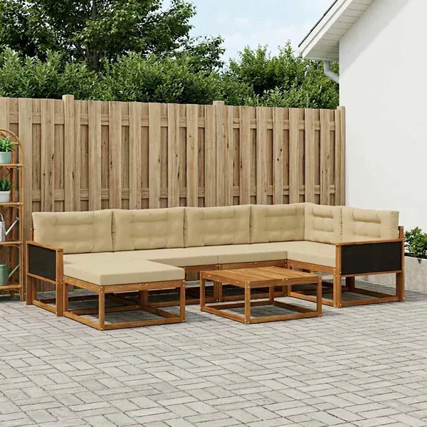 Ensemble de canapés d'extérieur 7 pcs Naturel et Beige