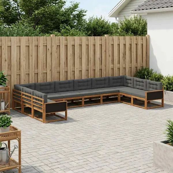 Ensemble de canapés d'extérieur 10 pcs Naturel et Anthracite