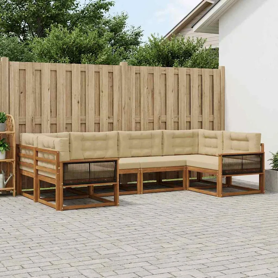 Ensemble de canapés d'extérieur 6 pcs Naturel et Beige