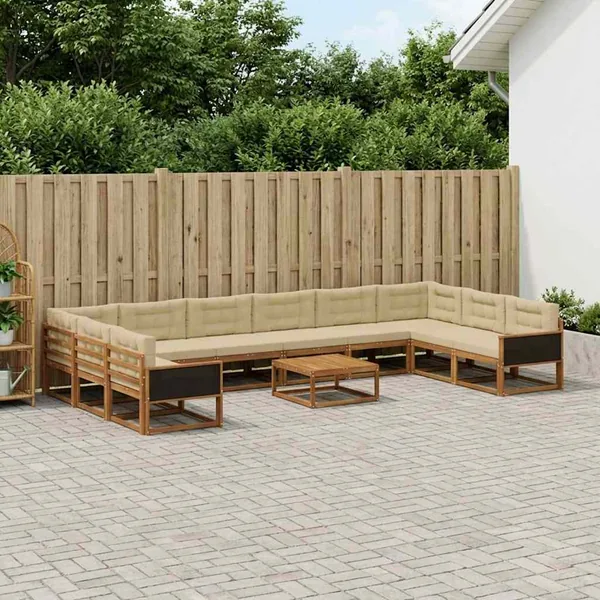 Ensemble de canapés d'extérieur 11 pcs Naturel et Beige