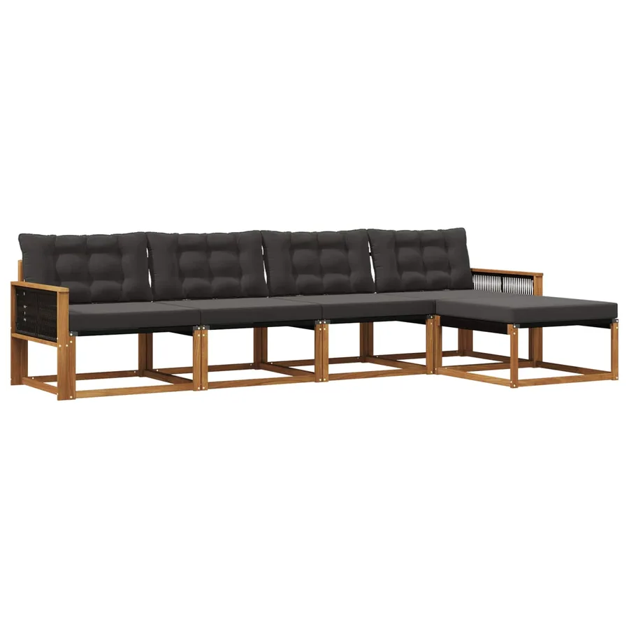 Ensemble de canapés d'extérieur 5 pcs Naturel et noir - 2