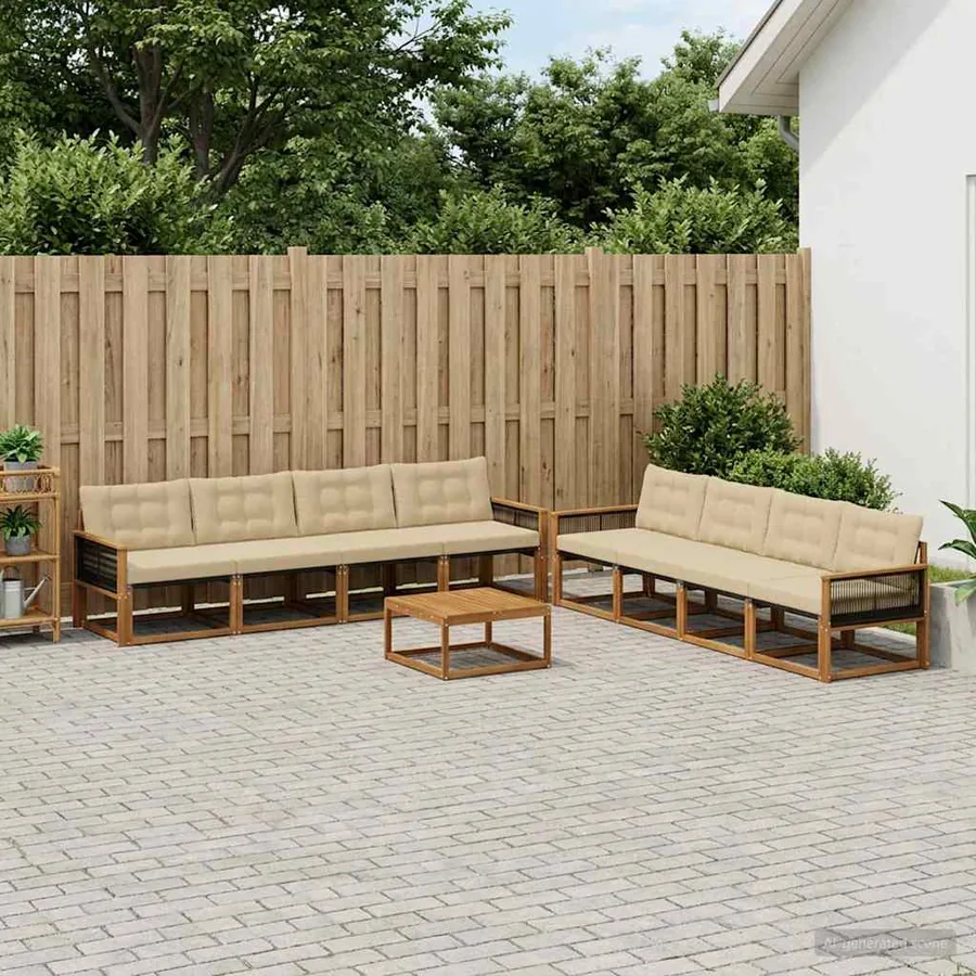 Ensemble de canapés d'extérieur 9 pcs Naturel et Beige