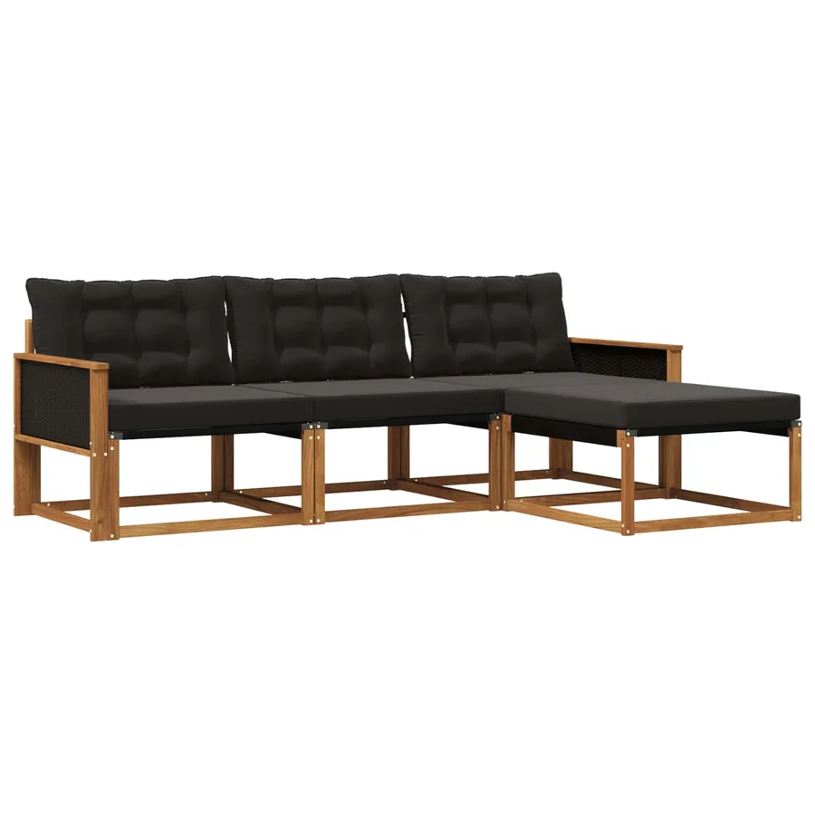 Ensemble de canapés d'extérieur 4 pcs Naturel et noir - 2