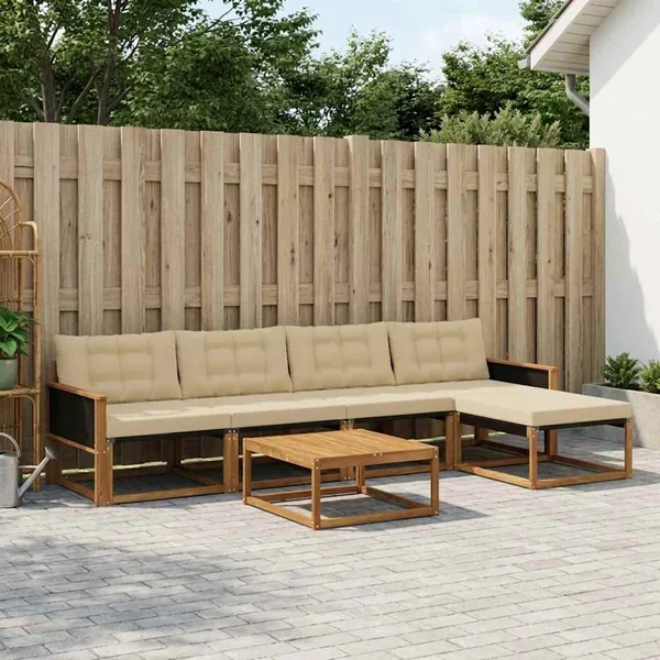 Ensemble de canapés d'extérieur 6 pcs Naturel et Beige