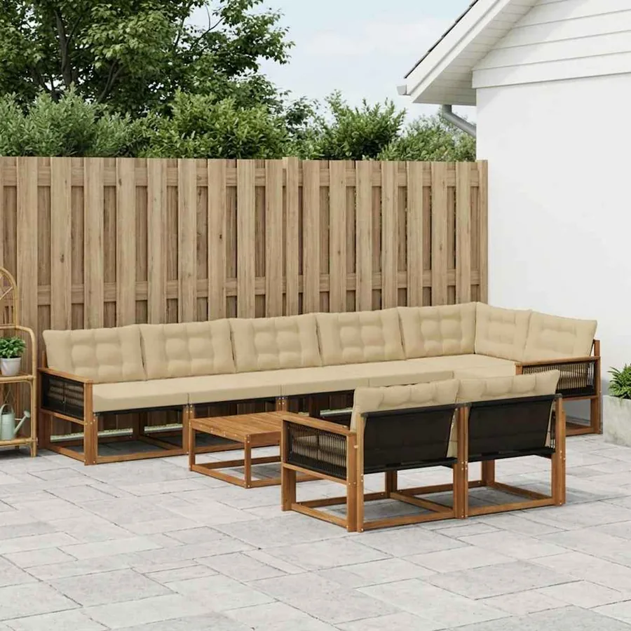 Ensemble de canapés d'extérieur 9 pcs Naturel et Beige