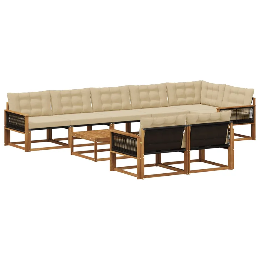 Ensemble de canapés d'extérieur 9 pcs Naturel et Beige - 2