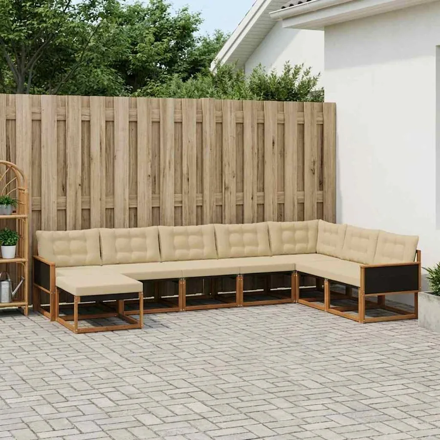 Ensemble de canapés d'extérieur 9 pcs Naturel et Beige