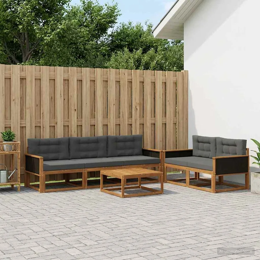 Ensemble de canapés d'extérieur 6 pcs Naturel et Anthracite