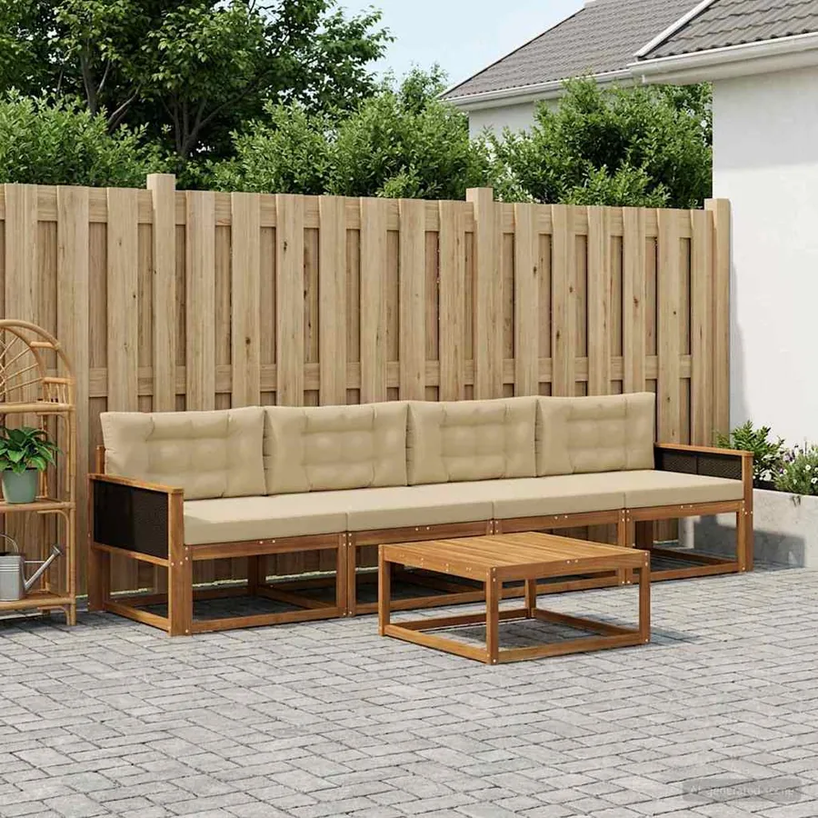 Ensemble de canapés d'extérieur 5 pcs Naturel et Beige