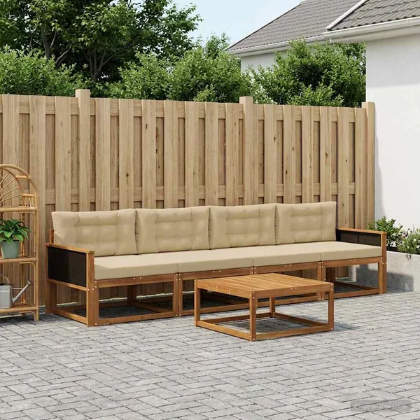 Ensemble de canapés d'extérieur 5 pcs Naturel et Beige