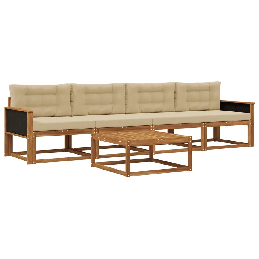 Ensemble de canapés d'extérieur 5 pcs Naturel et Beige - 2