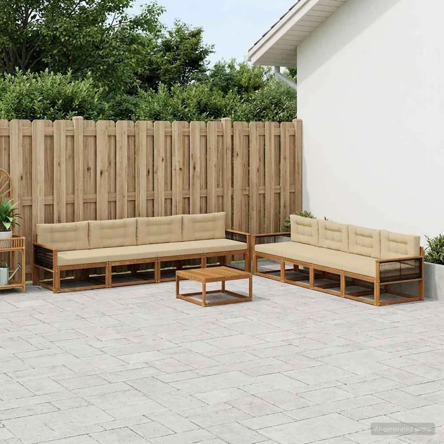 Ensemble de canapés d'extérieur 9 pcs Naturel et Beige